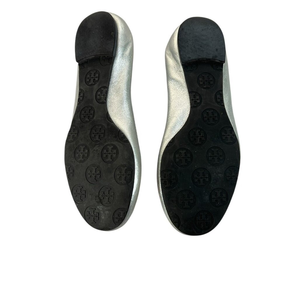 Tory‎ Burch Silver Leambs Leather Reva Ballet Flats sz 6.5 - Picture 7 of 8